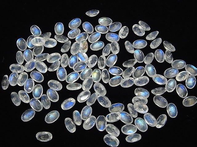 [Video] High Quality Rainbow Moonstone AAA- Undrilled Oval Faceted 6x4x2.5mm 5pcs