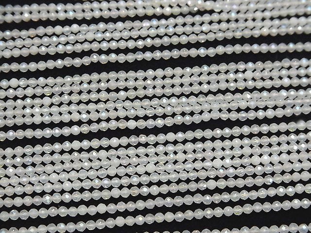 [Video] High Quality! White Chalcedony AAA Faceted Round 2mm Coating 1strand beads (aprx.15inch / 38cm)