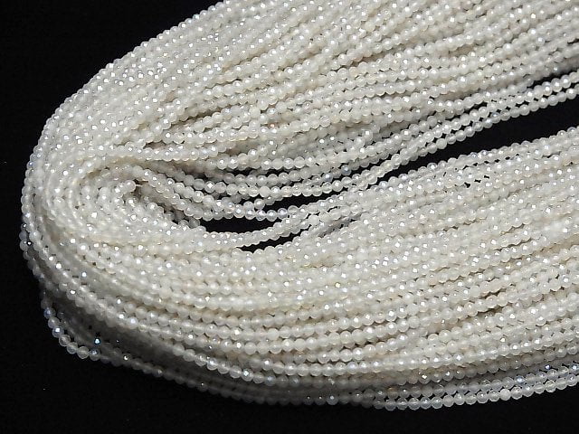 [Video] High Quality! White Chalcedony AAA Faceted Round 2mm Coating 1strand beads (aprx.15inch / 38cm)