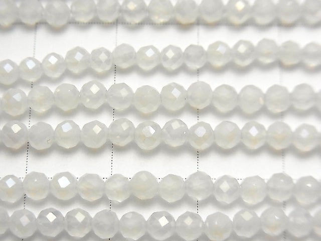 [Video] High Quality! White Chalcedony AAA Faceted Round 3mm Coating 1strand beads (aprx.15inch / 37cm)