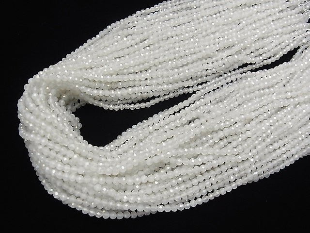 [Video] High Quality! White Chalcedony AAA Faceted Round 3mm Coating 1strand beads (aprx.15inch / 37cm)