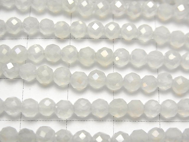 [Video] High Quality! White Chalcedony AAA Faceted Round 4mm Coating 1strand beads (aprx.15inch / 37cm)