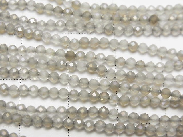 [Video]High Quality! Flash, Gray Onyx Faceted Round 2mm 1strand beads (aprx.15inch/38cm)