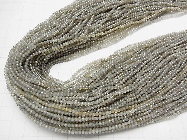 [Video]High Quality! Flash, Gray Onyx Faceted Round 2mm 1strand beads (aprx.15inch/38cm)