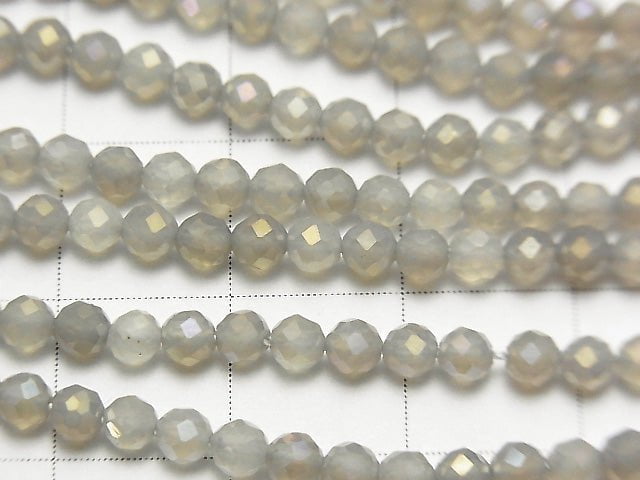 [Video]High Quality! Flash, Gray Onyx Faceted Round 3mm 1strand beads (aprx.15inch/37cm)