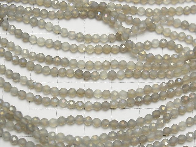 [Video]High Quality! Flash, Gray Onyx Faceted Round 3mm 1strand beads (aprx.15inch/37cm)