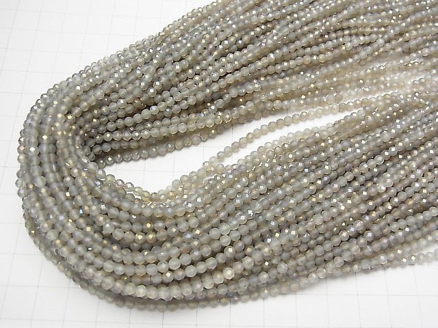 [Video]High Quality! Flash, Gray Onyx Faceted Round 3mm 1strand beads (aprx.15inch/37cm)