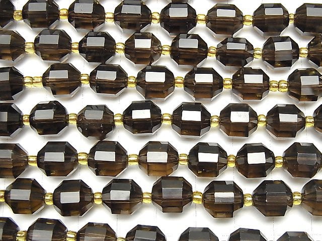 [Video] High Quality Smoky Quartz AAA Double Point Faceted Tube 10x9mm half or 1strand beads (aprx.15inch / 36cm)