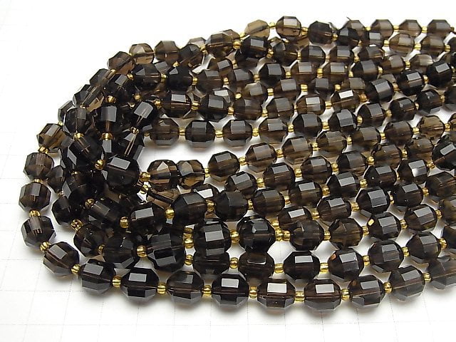 [Video] High Quality Smoky Quartz AAA Double Point Faceted Tube 10x9mm half or 1strand beads (aprx.15inch / 36cm)