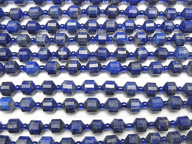 [Video] Lapis lazuli AA+ Double Point Faceted Tube 8x7mm 1strand beads (aprx.15inch / 36cm)