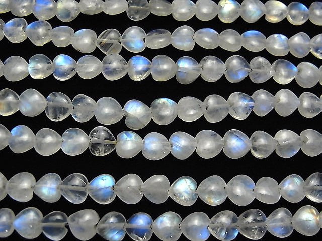 [Video] Rainbow Moonstone AA++ Vertical Hole Heart 6x6mm half or 1strand beads (aprx.6inch / 16cm)