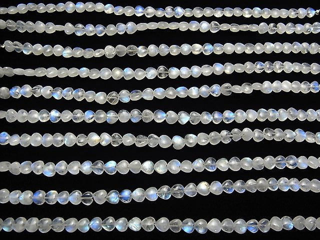 [Video] Rainbow Moonstone AA++ Vertical Hole Heart 6x6mm half or 1strand beads (aprx.6inch / 16cm)