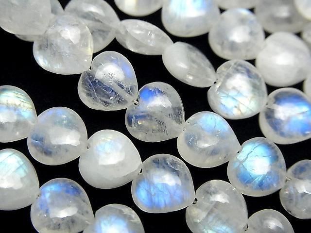 [Video] Rainbow Moonstone AA++ Vertical Hole Heart 8x8mm half or 1-strand beads (approx. 6 inches/16 cm)