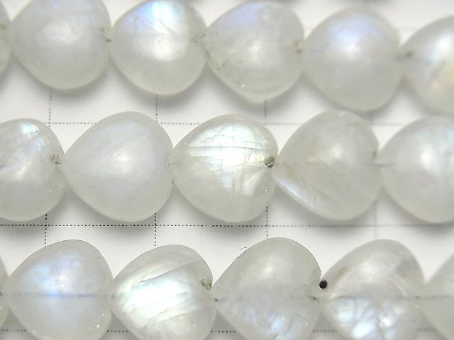 [Video] Rainbow Moonstone AA++ Vertical Hole Heart 10x10mm half or 1strand beads (aprx.6inch / 15cm)