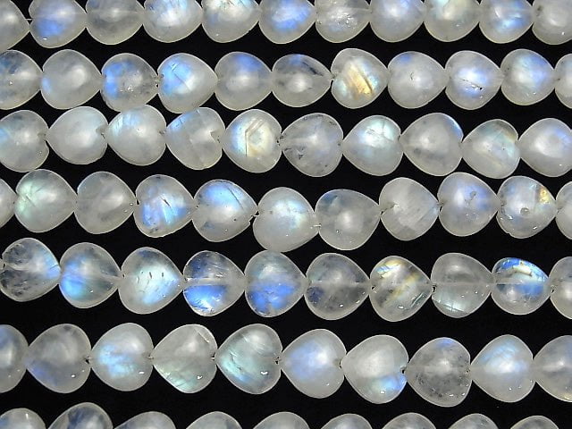 [Video] Rainbow Moonstone AA++ Vertical Hole Heart 10x10mm half or 1strand beads (aprx.6inch / 15cm)