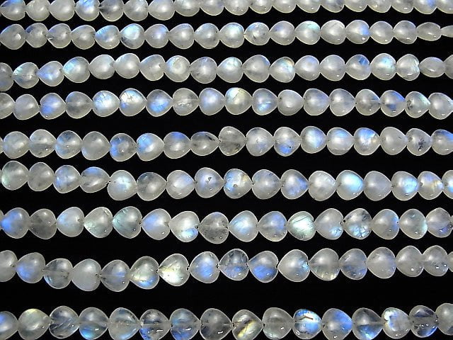 [Video] Rainbow Moonstone AA++ Vertical Hole Heart 10x10mm half or 1strand beads (aprx.6inch / 15cm)