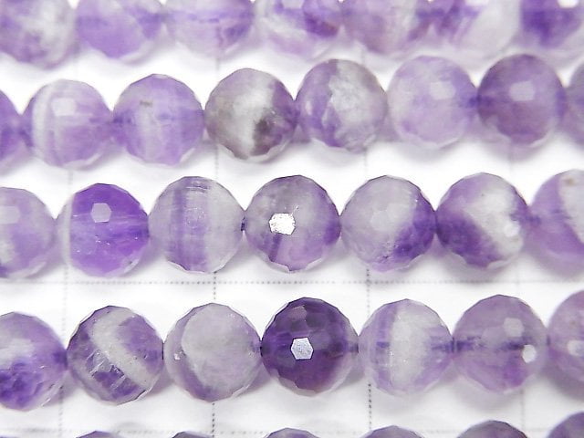 [Video] High Quality! Striped Amethyst 128Faceted Round 6mm 1strand beads (aprx.15inch/36cm)