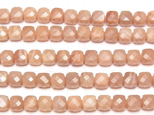 [Video] High Quality! Orange Moonstone AA++ Cube Shape 8x8x8mm half or 1strand beads (aprx.14inch / 35cm)