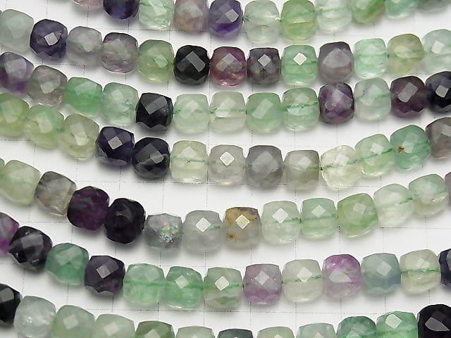 [Video] Multicolor Fluorite AA++ Cube Shape 8x8x8mm 1strand beads (aprx.15inch / 37cm)