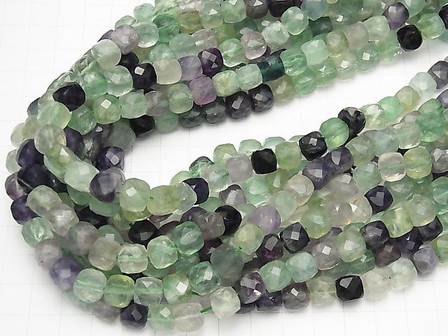 [Video] Multicolor Fluorite AA++ Cube Shape 8x8x8mm 1strand beads (aprx.15inch / 37cm)