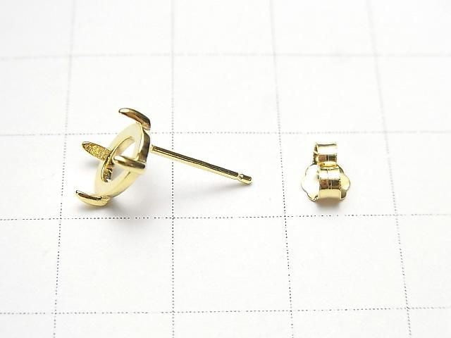 [Video] Silver925 4pcs Claw Earstuds Earrings Frame & Catch Oval 8x6mm 18KGP 1 pair (2 pieces)