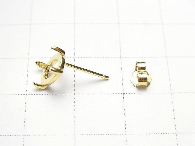 [Video] Silver925 4-piece Claw Earstuds Earring Frame & Back, Oval, 8x6mm, 18KGP, 1 pair (2 pieces)