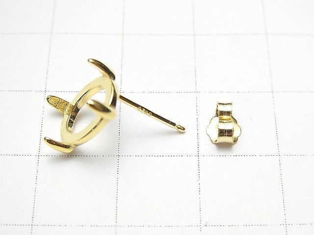 [Video]Silver925 4pcs Claw Earstuds Earrings Frame & Backing Oval 10x8mm 18KGP 1pair (2 pieces)