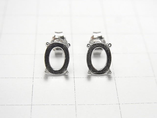 [Video] Silver925 4pcs Prong Setting EarstudsEarrings Frame & Catch Oval 8x6mm Rhodium Plated 1pair (2 pieces)