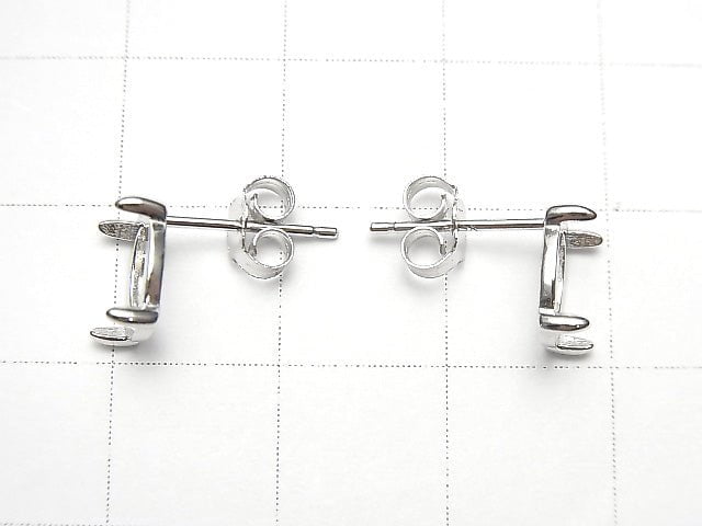 [Video] Silver925 4pcs Prong Setting EarstudsEarrings Frame & Catch Oval 8x6mm Rhodium Plated 1pair (2 pieces)