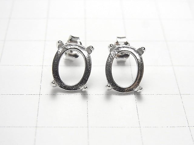 [Video] Silver925 4pcs Prong Setting EarstudsEarrings Frame & Catch Oval 10x8mm Rhodium Plated 1pair (2 pieces)