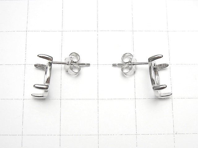 [Video] Silver925 4pcs Prong Setting EarstudsEarrings Frame & Catch Oval 10x8mm Rhodium Plated 1pair (2 pieces)