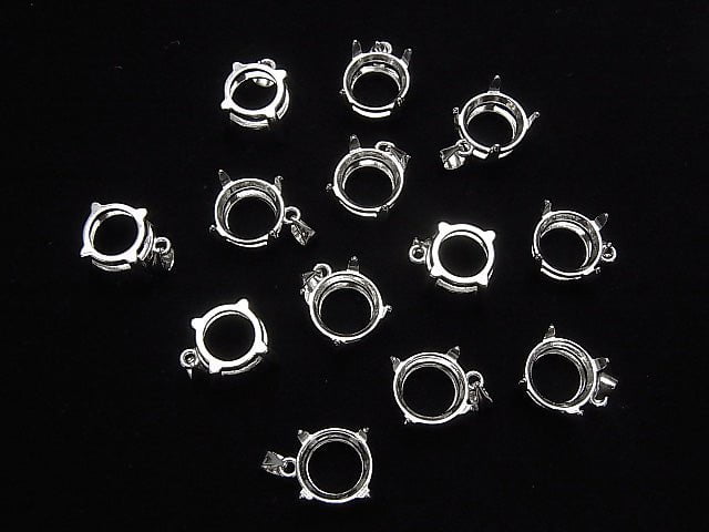 [Video]Silver925 Pendant Frame Round Faceted 10mm Rhodium Plated 1pc