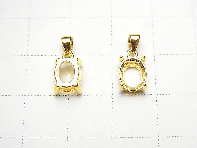 [Video] Silver925 Pendant Frame Oval Faceted 8x6mm 18KGP 1pc
