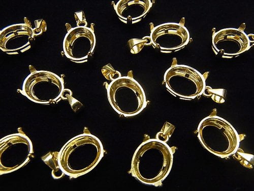 [Video]Silver925 Pendant Frame Oval Faceted 10x8mm 18KGP 1pc