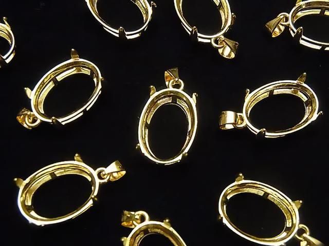 [Video] Silver925 Pendant Frame Oval Faceted 14x10mm 18KGP 1pc