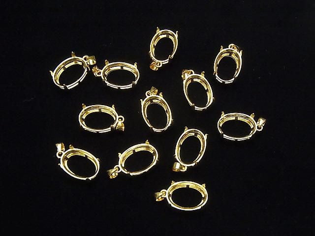[Video] Silver925 Pendant Frame Oval Faceted 14x10mm 18KGP 1pc