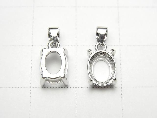 [Video] Silver925 Pendant Frame Oval Faceted 8x6mm Rhodium Plated 1pc