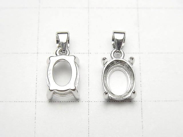 [Video]Silver925 Pendant Frame Oval Faceted 8x6mm Rhodium Plated 1pc