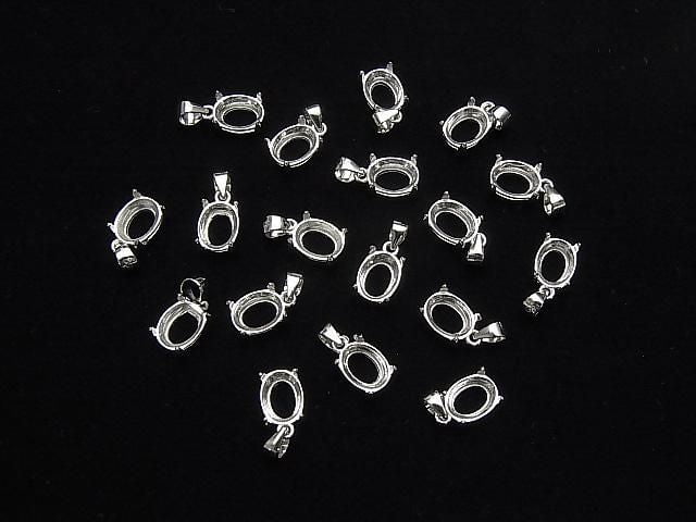 [Video] Silver925 Pendant Frame Oval Faceted 8x6mm Rhodium Plated 1pc