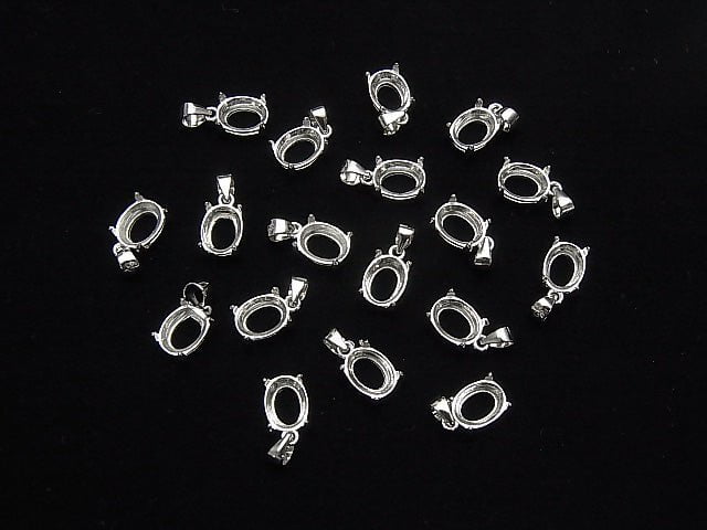[Video] Silver925 Pendant Frame Oval Faceted 8x6mm Rhodium Plated 1pc