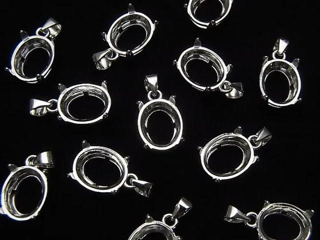 [Video] Silver925 Pendant Frame Oval Faceted 10x8mm Rhodium Plated 1pc