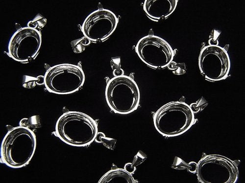 [Video]Silver925 Pendant Frame Oval Faceted 10x8mm Rhodium Plated 1pc