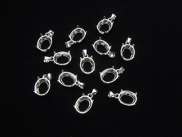 [Video]Silver925 Pendant Frame Oval Faceted 10x8mm Rhodium Plated 1pc