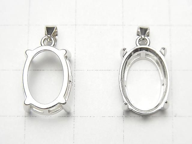 [Video] Silver925 Pendant Frame Oval Faceted 14x10mm Rhodium Plated 1pc