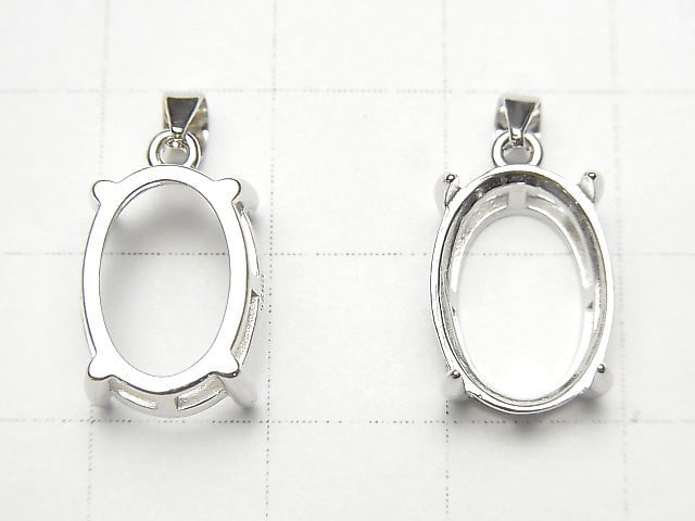 [Video]Silver925 Pendant Frame Oval Faceted 14x10mm Rhodium Plated 1pc