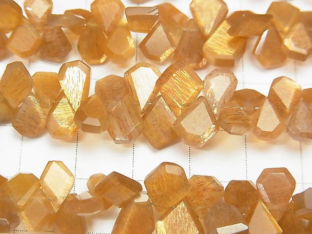 [Video] High Quality Golden Sheen Moonstone AAA Rough Slice Faceted half or 1strand beads (aprx.7inch / 18cm)