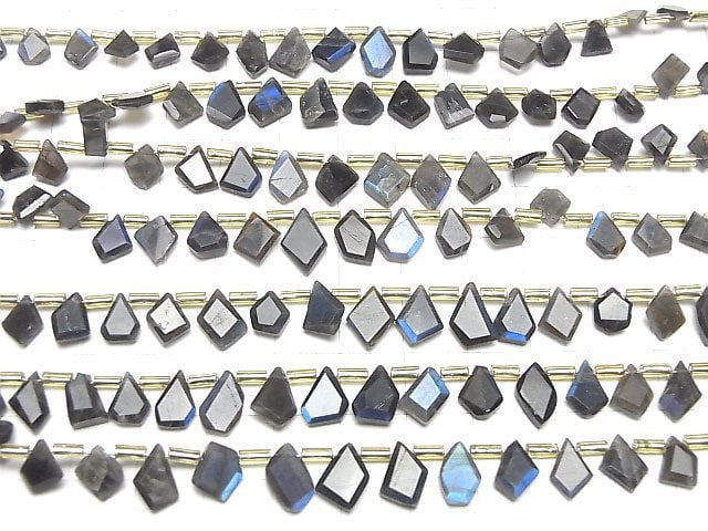 [Video]High Quality Black Labradorite AAA- Rough Slice Faceted 1strand beads (aprx.7inch/18cm)