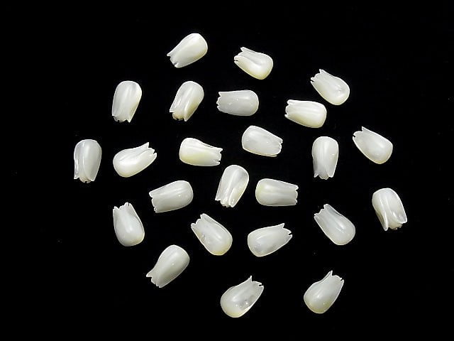 [Video] High Quality White Shell (Silver-lip Oyster) AAA Flower Bud 11x7x7mm [Half Drilled Hole] 2pcs