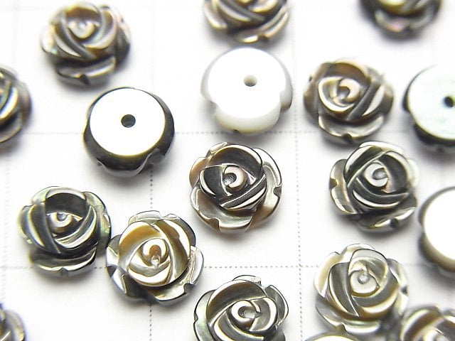 [Video] High Quality Black Shell (Black-lip Oyster) AAA Rose 6mm [Half Drilled Hole] 4pcs