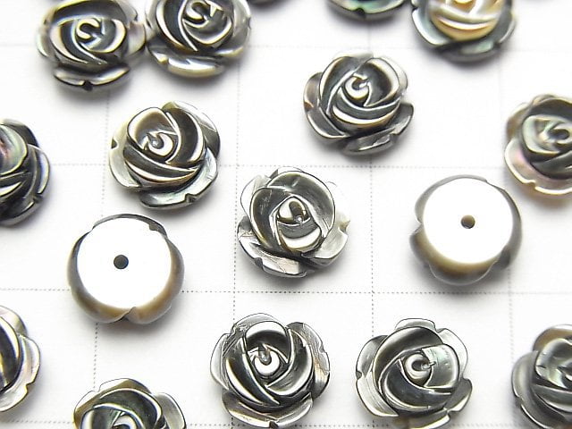 [Video] High Quality Black Shell (Black-lip Oyster) AAA Rose 8mm [Half Drilled Hole] 4pcs